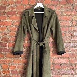 Zara Green Suede Belted Trench Coat Like-New Size Small Fall jacket